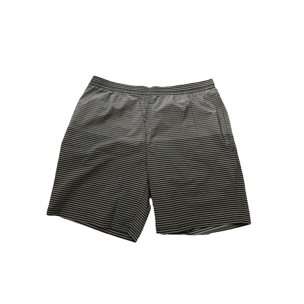 Kirkland Signature  Men's Swim Shorts Trunks Stripe Gray Black Stretch